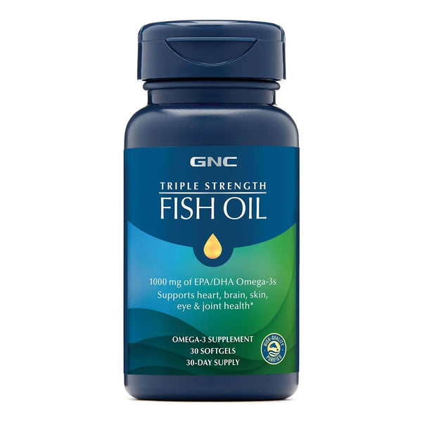 Aceite De Pescado Triple Fuerza GNC 30 Capsulas Blandas Omega 3 Para Corazon Y Cerebro