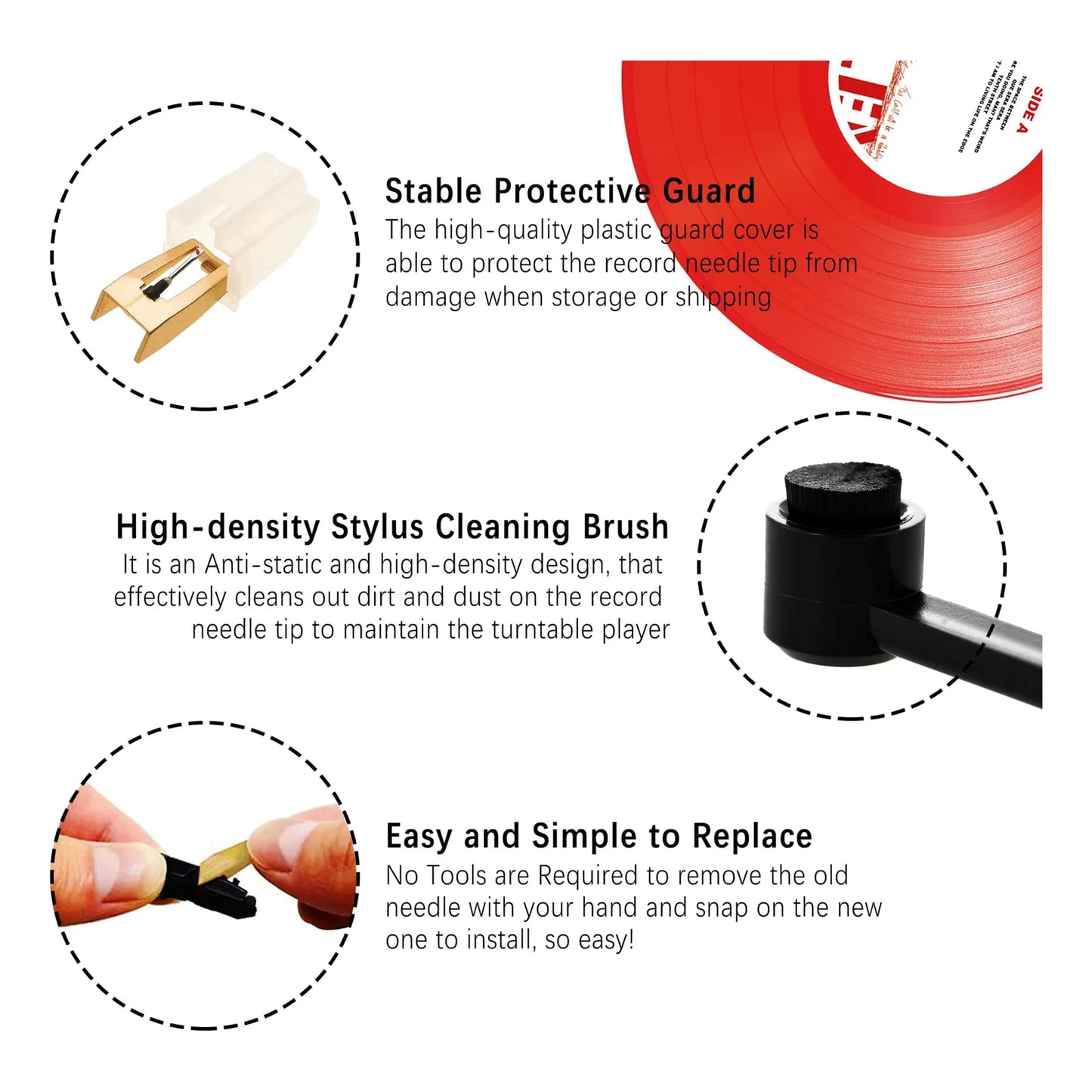 Pack De 3 Agujas Diamante Para Tocadiscos Vinilo Con Cepillo Limpieza Sonido Premium