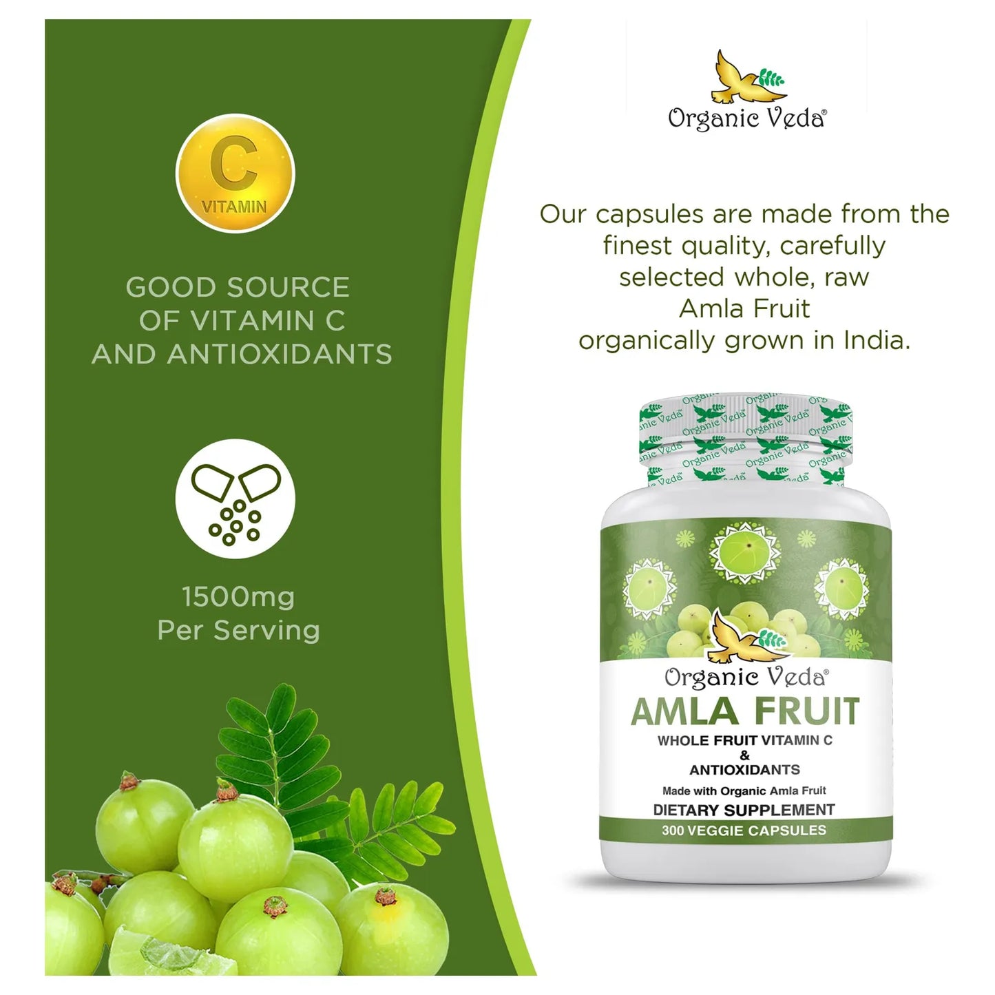 Cápsulas De Amla Orgánico 1500 Mg 300 Unidades Vitamina C Antioxidantes Vegano