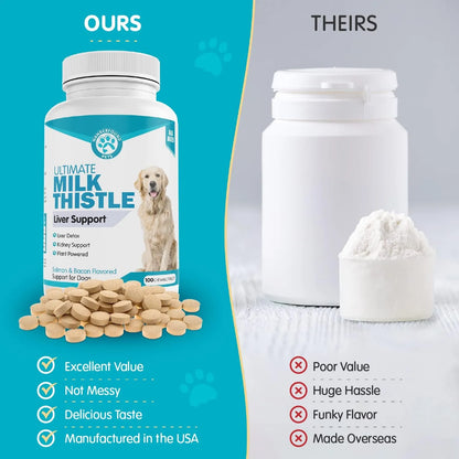 Tabletas Masticables Cardo Mariano Sabor Salmón Y Tocino Para Perros Salud Hepática 100 Unidades