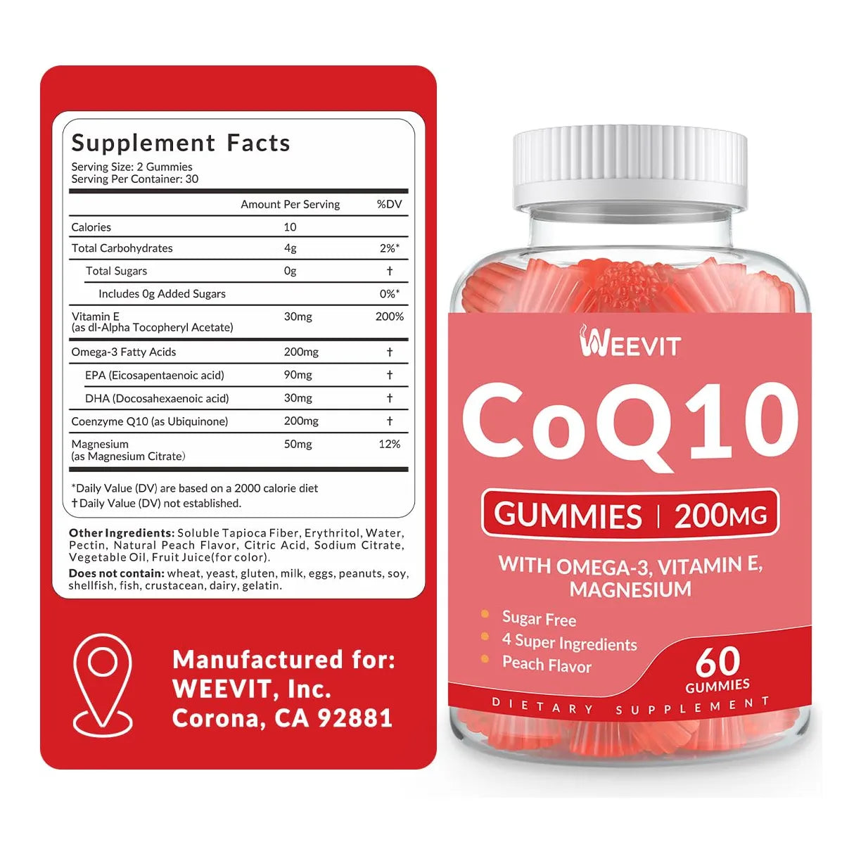 Gomitas CoQ10 200 Mg Con Omega3 Y Vitamina E Energía Y Antioxidantes