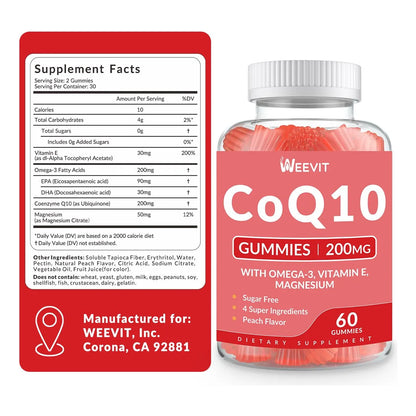 Gomitas CoQ10 200 Mg Con Omega3 Y Vitamina E Energía Y Antioxidantes