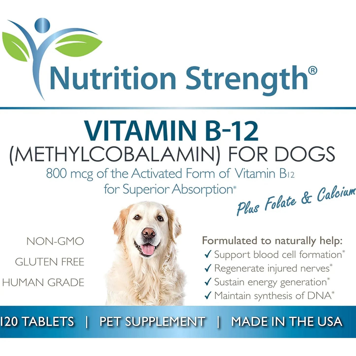 Vitamina B12 Folato Calcio Para Perros 120 Tabletas Masticables Sistema Nervioso Y Energía
