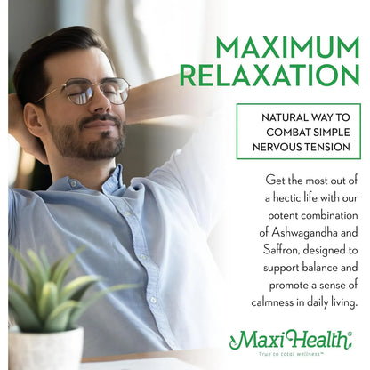 Complejo De Ashwagandha Y Azafran 600 Mg Serenidad Y Relajacion Maxi Health