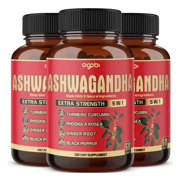 Capsulas De Ashwagandha 5200 Mg Con Jengibre Curcuma Rhodiola Suplemento 5 En 1 Para Energia Y Bienestar