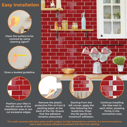 Azulejos Autoadhesivos Walplus Premium Cocina 3D Rojo Brillante 6 Hojas