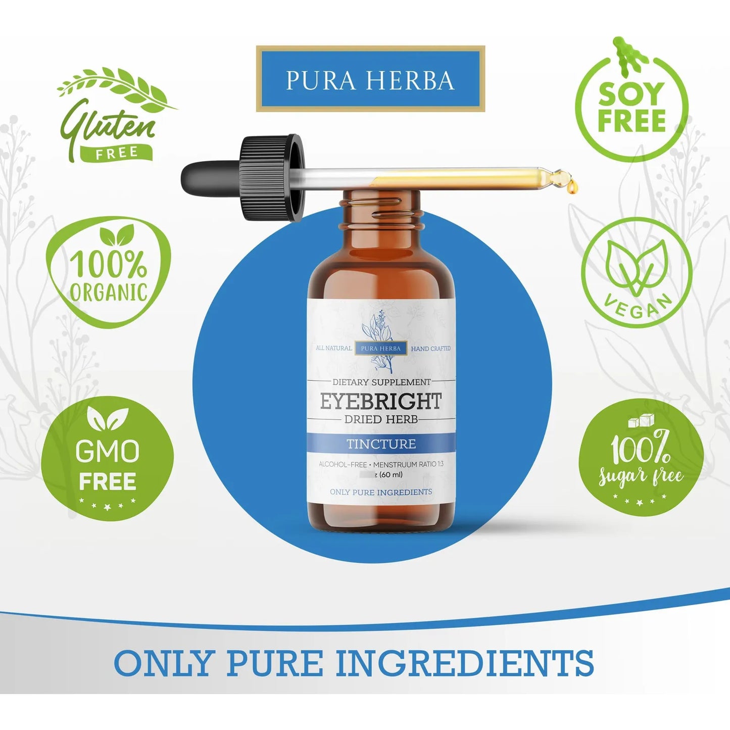 Tintura Oral De Eyebright Extracto De Hierbas 60 Ml Sin Alcohol Vegano