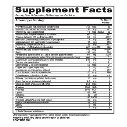 Multivitaminas Y Minerales Para Adultos Mayores Senior Symmetry Vegano 180 Cápsulas