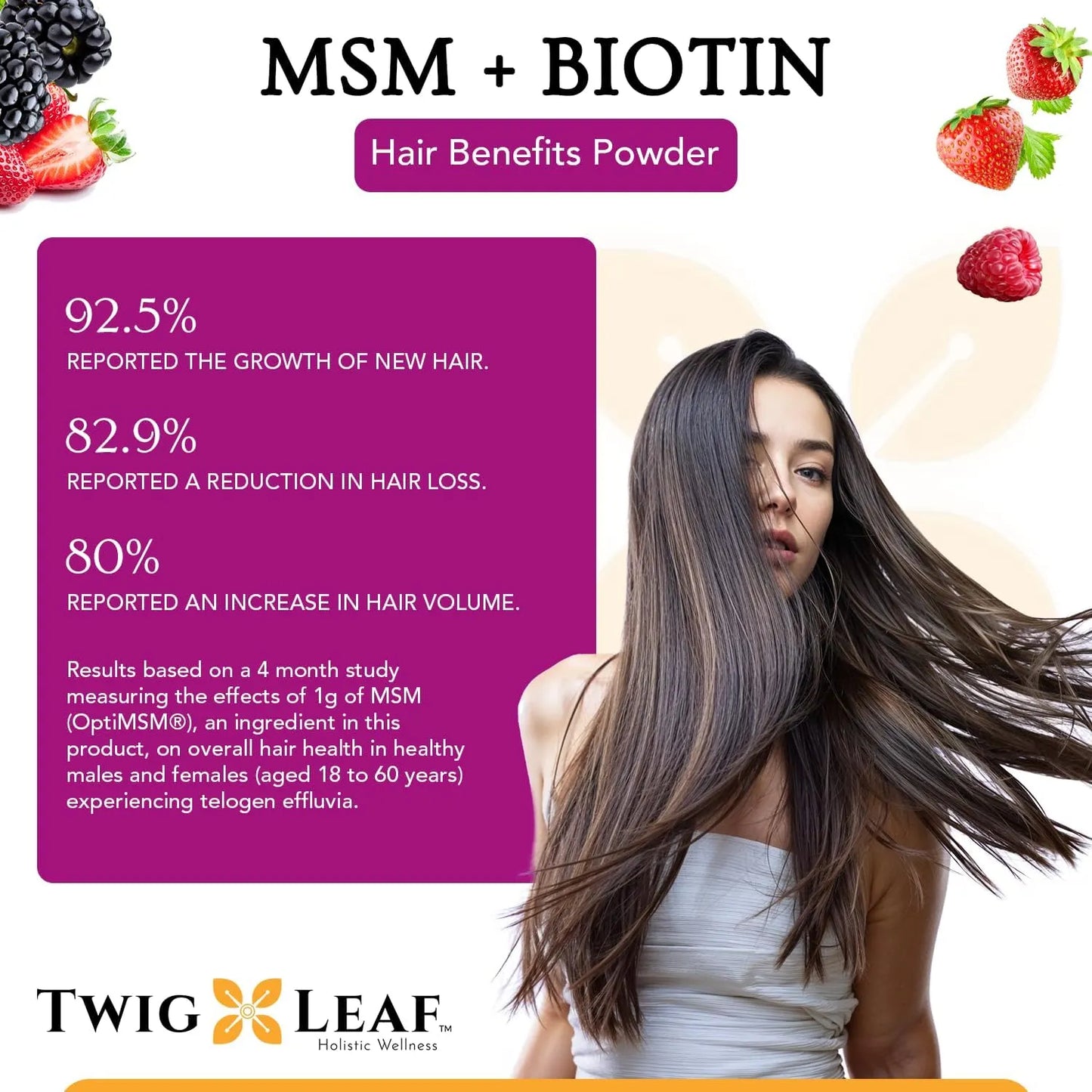 Polvo MSM + Biotina Para Crecimiento Del Cabello Sabor Bayas Silvestres