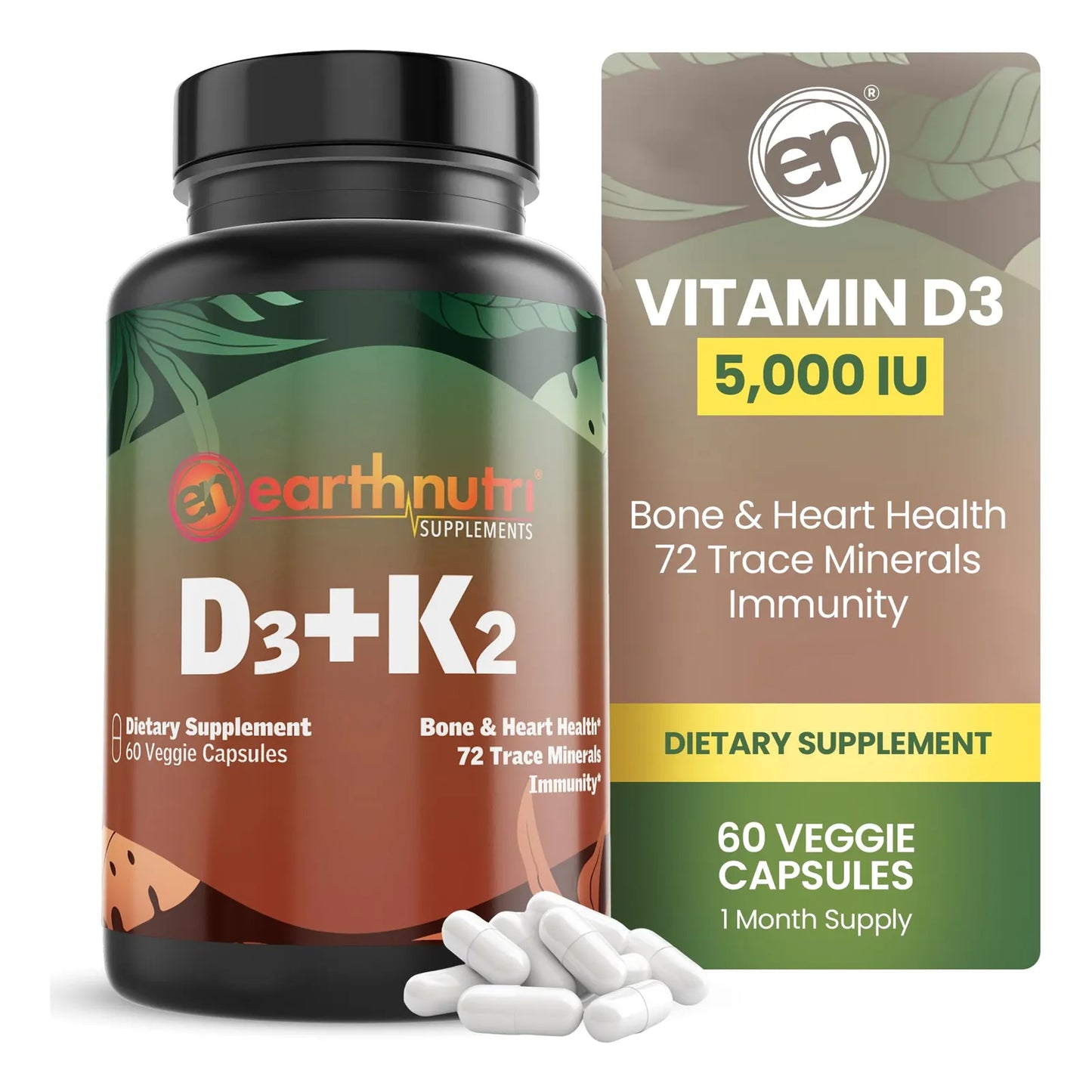 Capsulas Vegetales D3 K2 60 Unidades Para Salud Osea Y Cardiaca Con Vitamina D3 Y MenaQ7