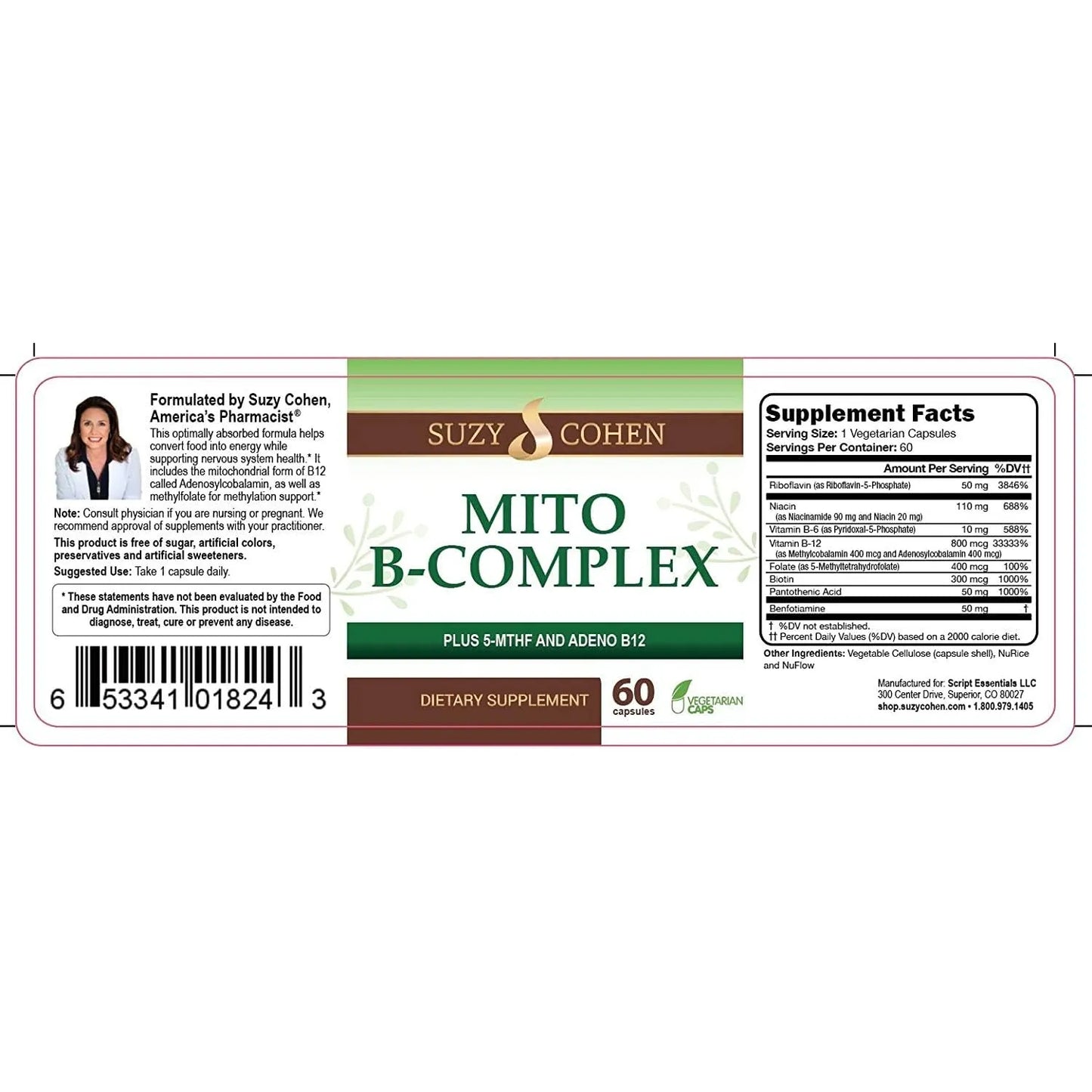 Complejo Mito B 5 Mthf Adeno B12 Suzy Cohen Soporte Metilación Energía
