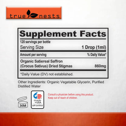 Tintura De Azafrán Orgánico Gotas Extracto Puro Líquido 4 Onzas Natural Vegano Sin OMG