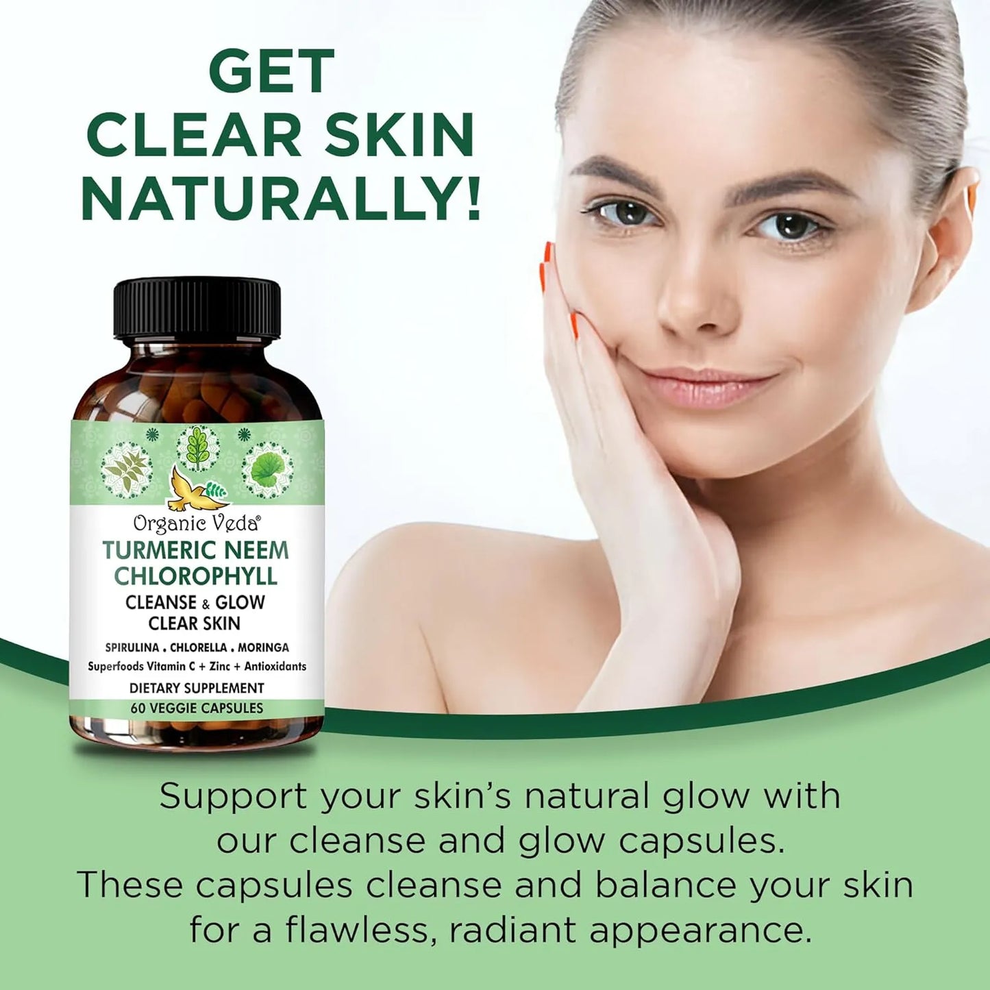 Capsulas Organic De Neem Y Curcuma Con Vitaminas Y Verdura Piel Clara Y Salud Intestinal