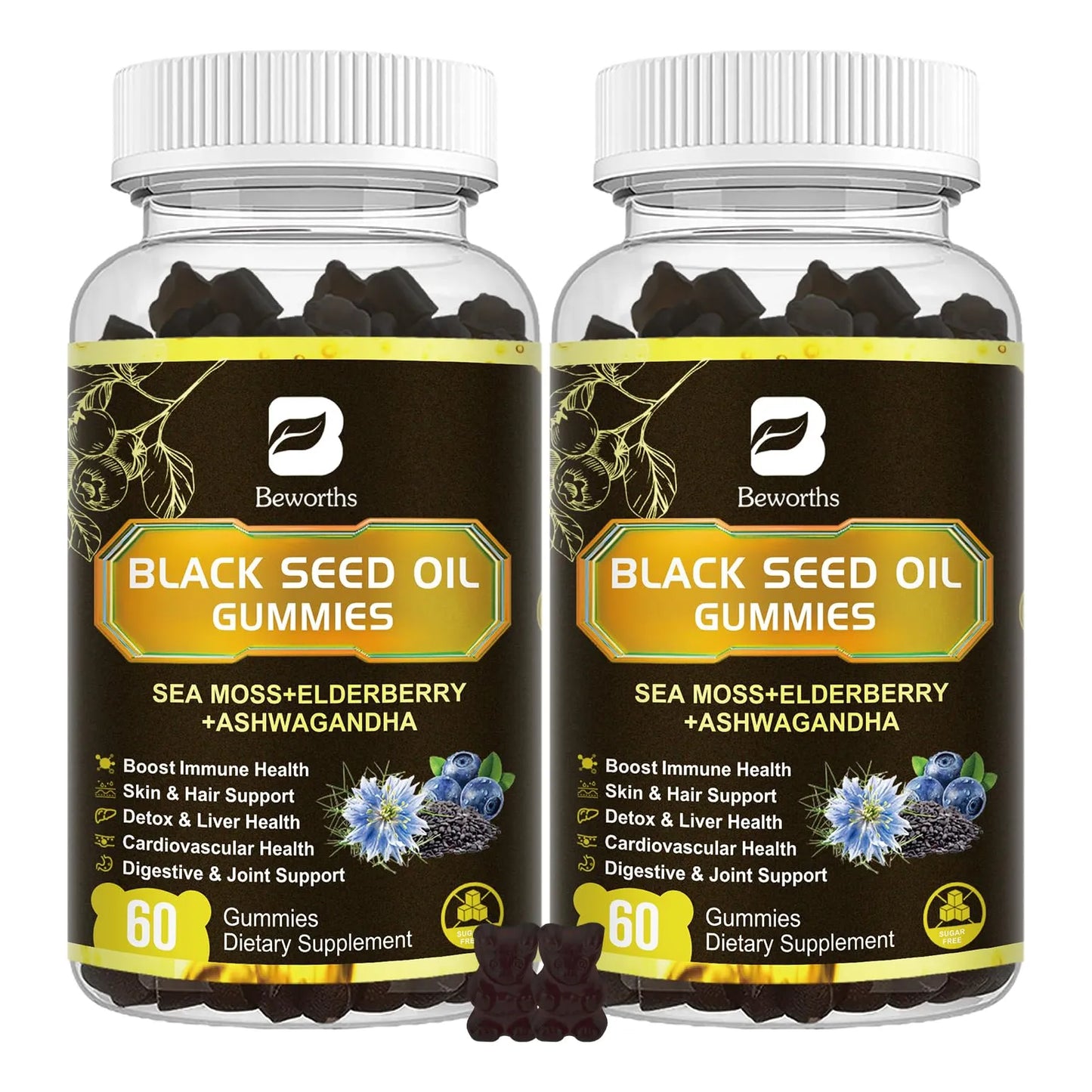 Gomitas De Aceite De Semilla Negra Y Musgo Marino Irlandés Con Vitaminas C Y D3 Para Piel Cabello Y Articulaciones