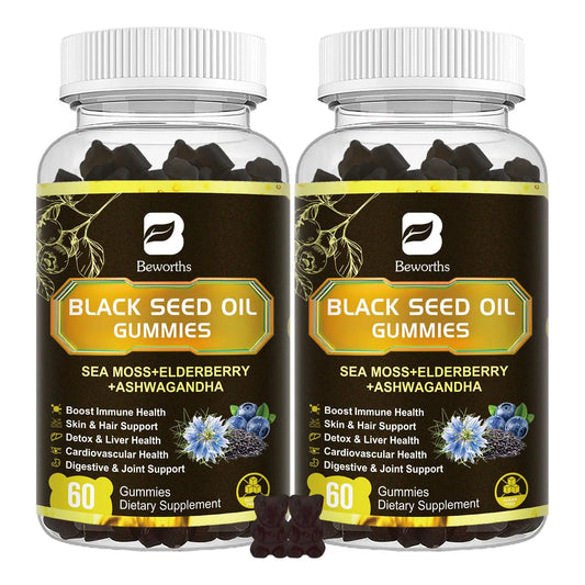 Gomitas De Aceite De Semilla Negra Y Musgo Marino Irlandés Con Vitaminas C Y D3 Para Piel Cabello Y Articulaciones