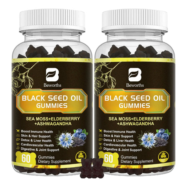 Gomitas De Aceite De Semilla Negra Y Musgo Marino Irlandés Con Vitaminas C Y D3 Para Piel Cabello Y Articulaciones