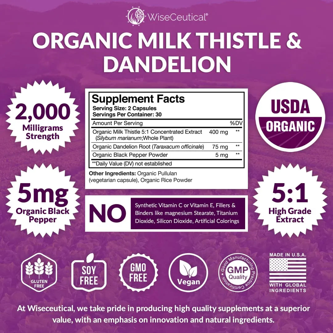 Extracto Cardo Mariano Y Diente De Leon 2000 Mg Concentrado 5 1 Usda Organic