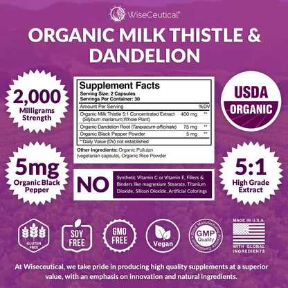 Extracto Cardo Mariano Y Diente De Leon 2000 Mg Concentrado 5 1 Usda Organic