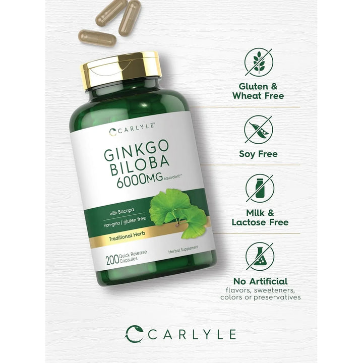 Cápsulas De Ginkgo Biloba Con Bacopa Carlyle 200 Unidades - Imagen 3