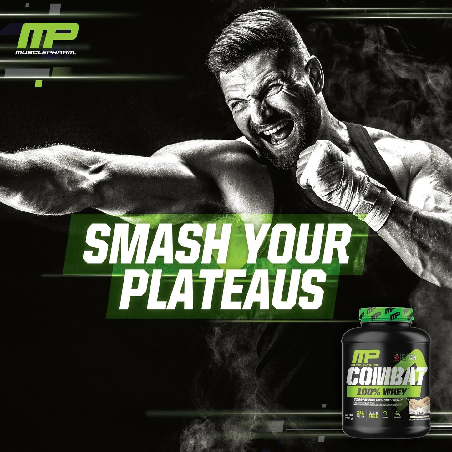 Proteina MusclePharm Combat 100 Whey Sabor Cookies N Cream Para Ganancia Muscular Y Recuperacion Rapida