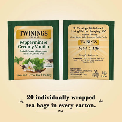 Te Herbal Menta Y Vainilla Sabor Natural 20 Bolsas Individuales