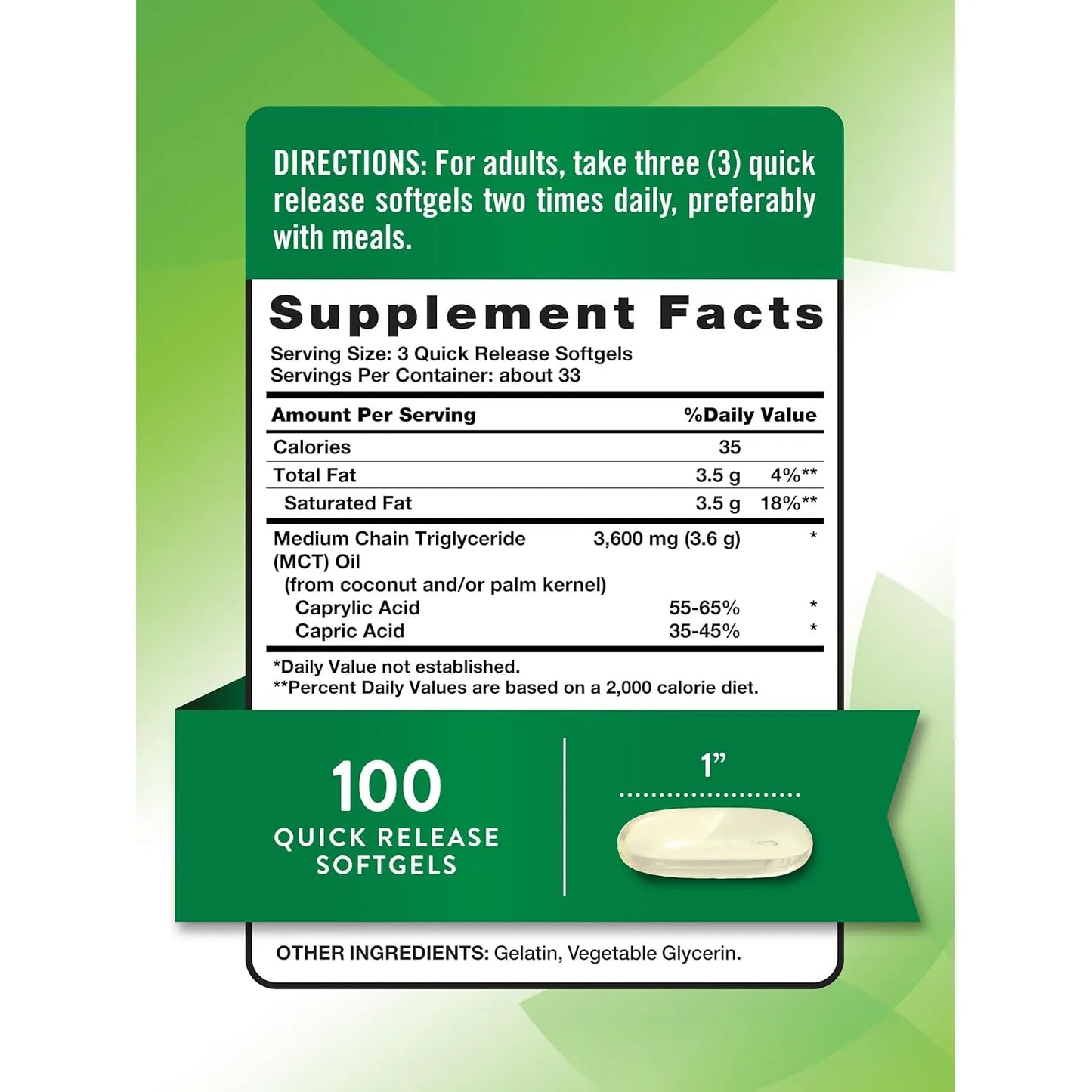 Aceite MCT 100 Capsulas Blandas NatureS Truth Ideal Dieta Keto Sin Gluten