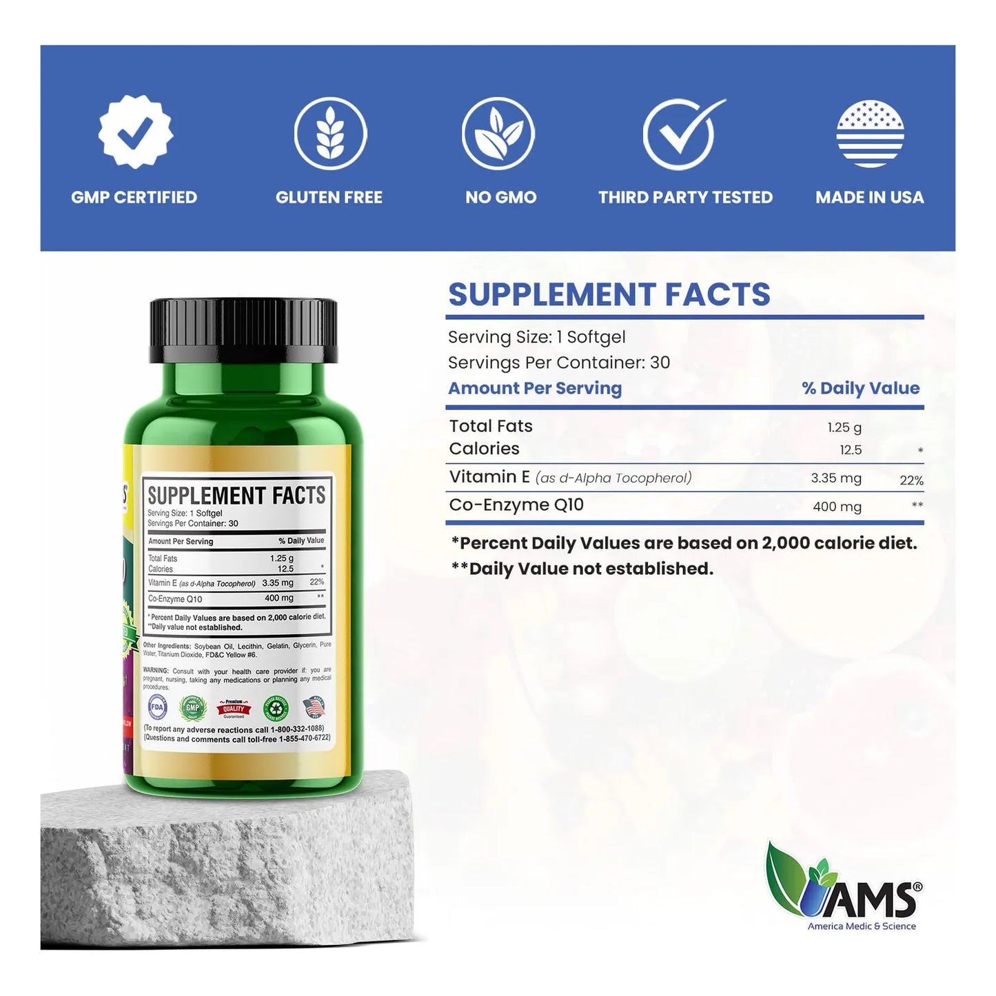 Capsulas Blandas Coq10 400 Mg Con Vitamina E Antioxidante Suplemento Cardiaco Y Energia