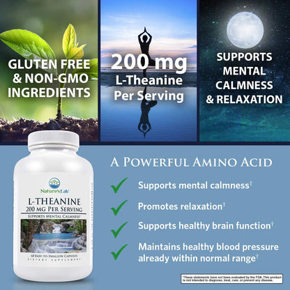 L Teanina 200 Mg NatureS Lab 60 Capsulas Calma Relajacion Enfoque Mental