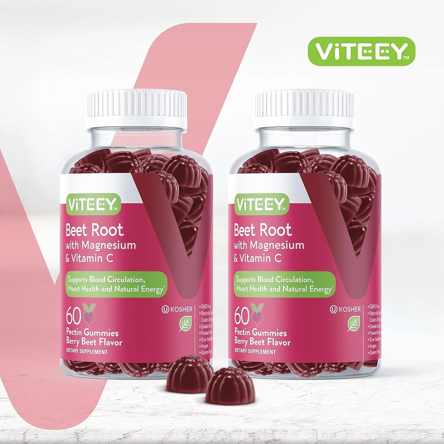Gomitas De Raiz De Remolacha Con Magnesio Y Vitamina C Viteey Suplemento Cardiaco Vegano