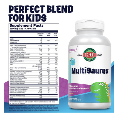 MultiSaurus Multivitaminas Masticables Para Niños 11 Vitaminas Y Minerales Sabores Naturales 180 Unidades