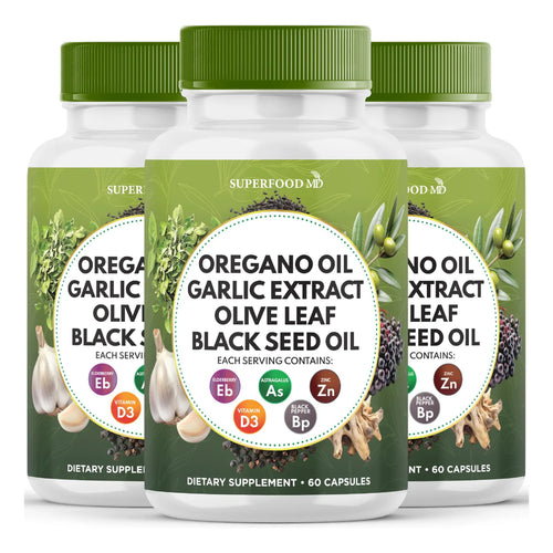 Aceite De Orégano 6000 Mg Con Ajo Y Hoja De Olivo Suplemento Inmunológico Y Digestivo