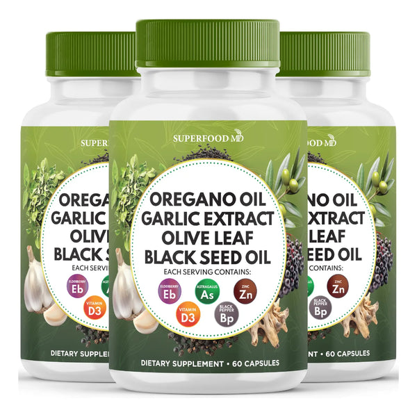 Aceite De Orégano 6000 Mg Con Ajo Y Hoja De Olivo Suplemento Inmunológico Y Digestivo