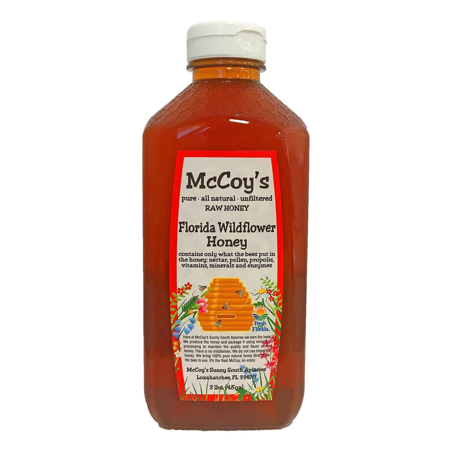 Miel Cruda Pura Natural Sin Filtrar McCoys Honey Florida 3 Libras