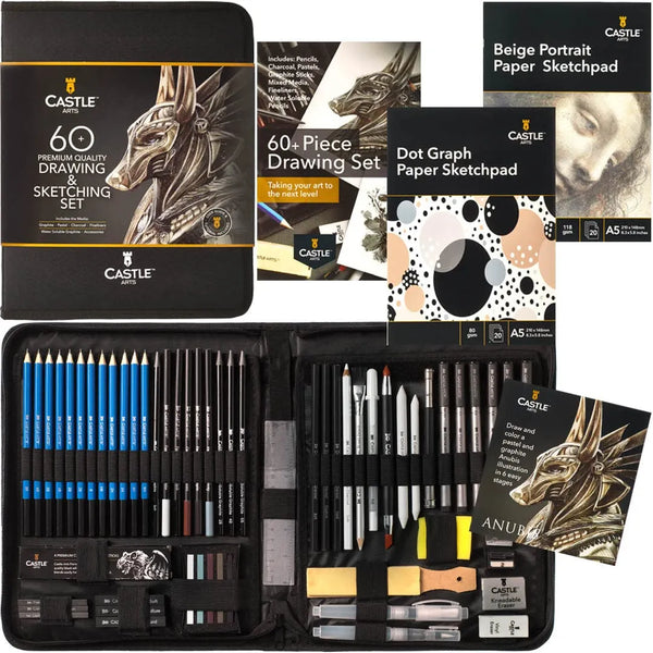 Juego De Dibujo Profesional 60 Piezas Grafito Carbon Pastel Ideal Para Artistas