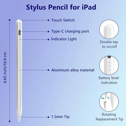 Lápiz Óptico Para iPad Carga Rápida Sensibilidad Inclinación 5 Puntas Repuesto