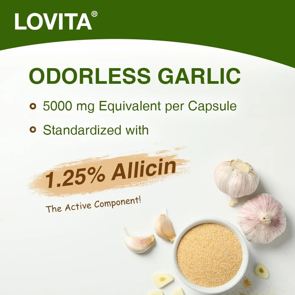 Extracto De Ajo Inodoro Lovita 5000 Mg 125 Alicina Salud Cardiovascular 60 Capsulas