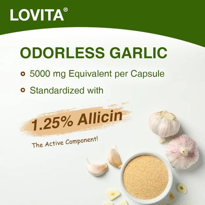 Extracto De Ajo Inodoro Lovita 5000 Mg 125 Alicina Salud Cardiovascular 60 Capsulas