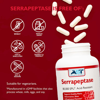 Serrapeptasa 80 000 SPU 120 Cápsulas Enzimas Sistémicas Naturales Premium