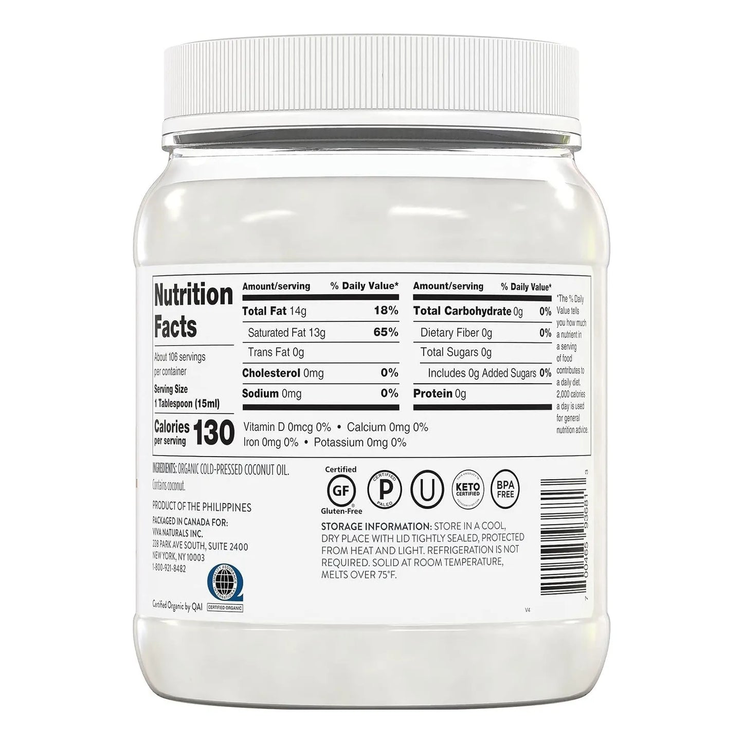 Aceite De Coco Extra Virgen Organico Prensado En Frio 1.6 Lb Sabor Fresco Y Multiusos