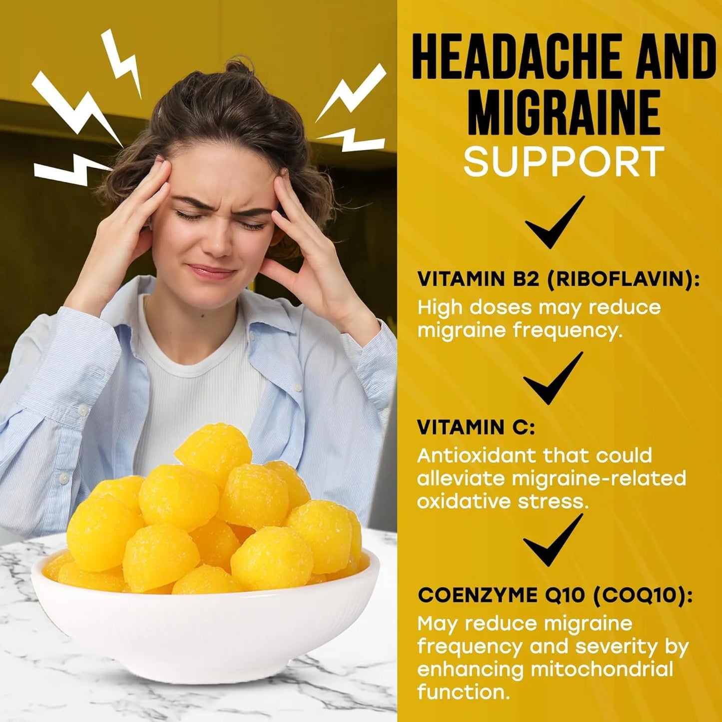 Gomitas De Riboflavina 100 Mg Sabor Piña Alivio Migraña Adultos Niños