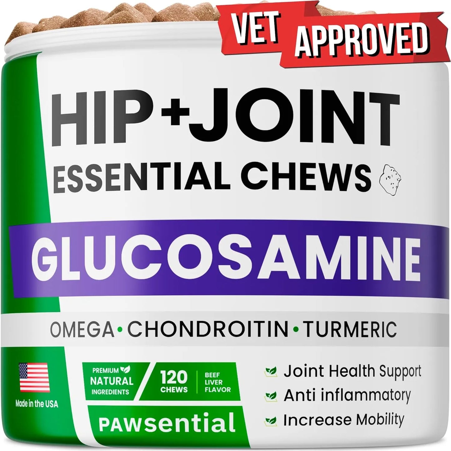 Golosinas Para Perros Con Glucosamina Y Condroitina Aceite De Pescado Omega 120Ct