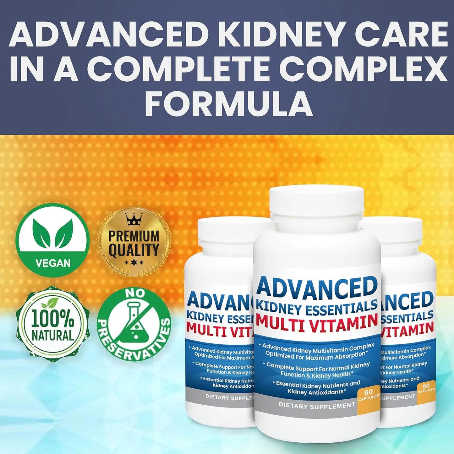 Multivitamínico Esencial Para Riñones 90 Cápsulas Apoyo Renal Completo
