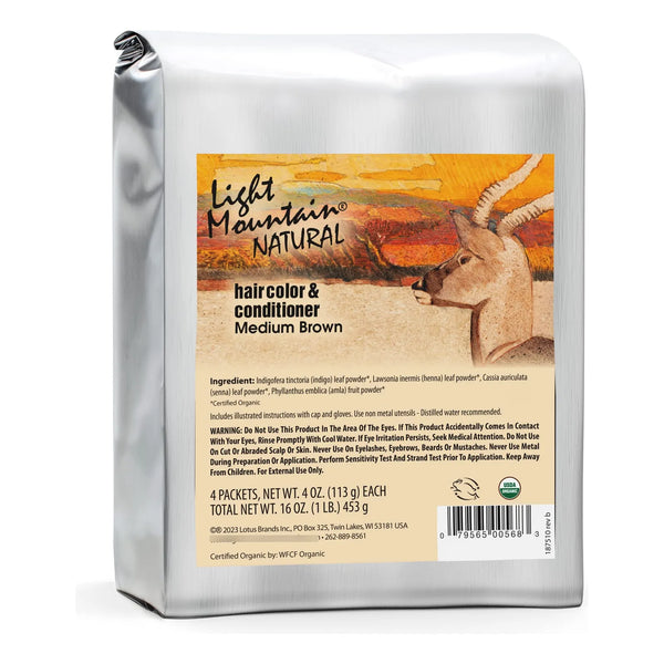 Tinte Y Acondicionador Medio Castaño En Polvo Henna Light Mountain Color Semipermanente 46 Semanas