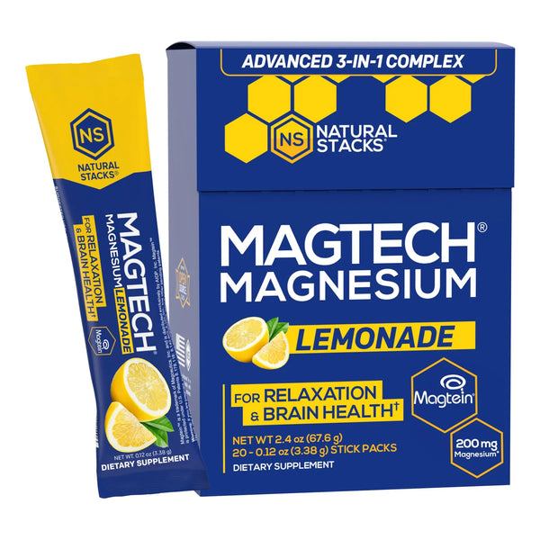 MagTech Polvo De Bebida De Magnesio 20 Paquetes Mezcla De Limonada