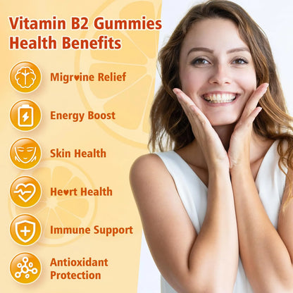 Gomitas De Vitamina B2 Riboflavina 400 Mg Para Niños Y Adultos Alivio Migraña Veganas