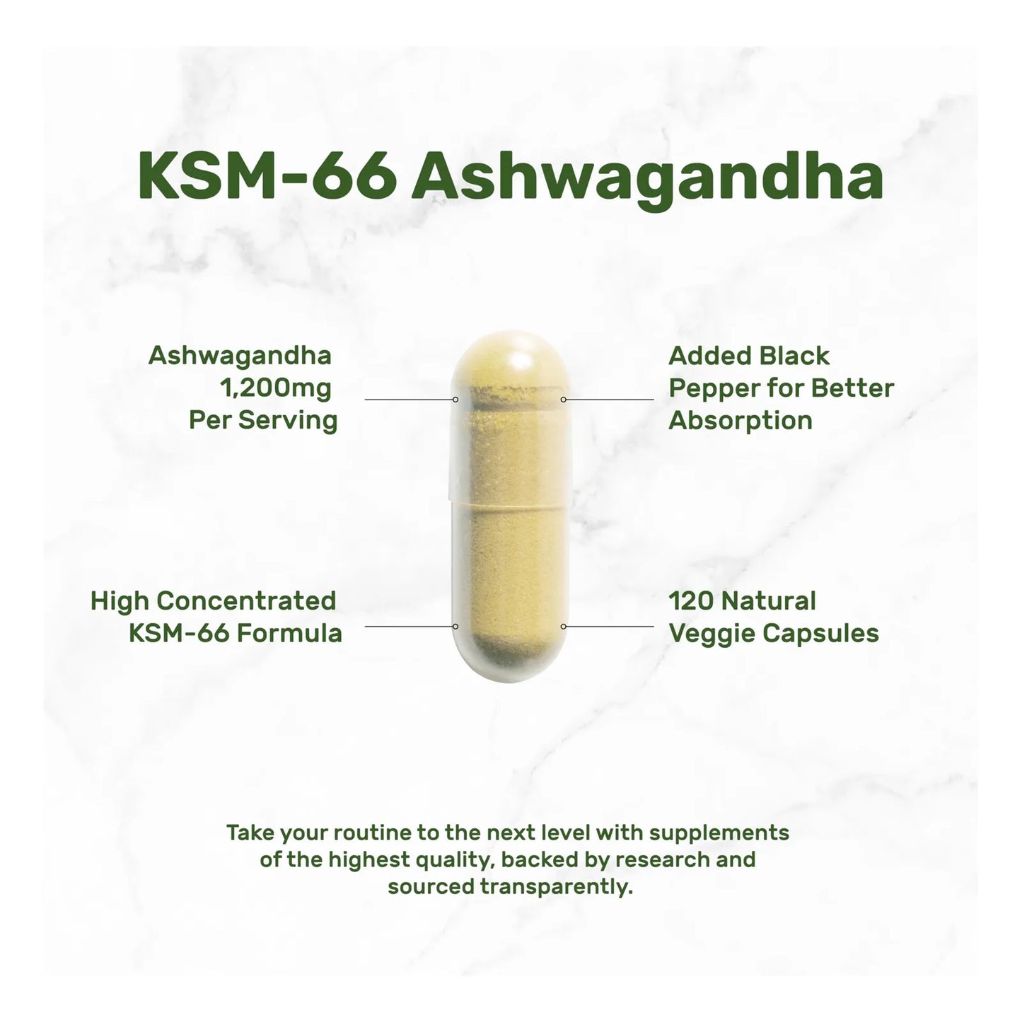 KSM 66 Ashwagandha 1200 Mg Con Pimienta Negra 120 Capsulas Vegetales Extra Fuerte