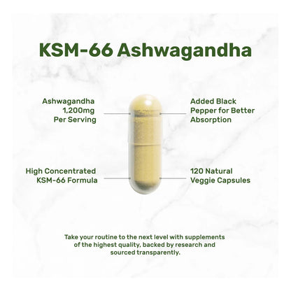 KSM 66 Ashwagandha 1200 Mg Con Pimienta Negra 120 Capsulas Vegetales Extra Fuerte