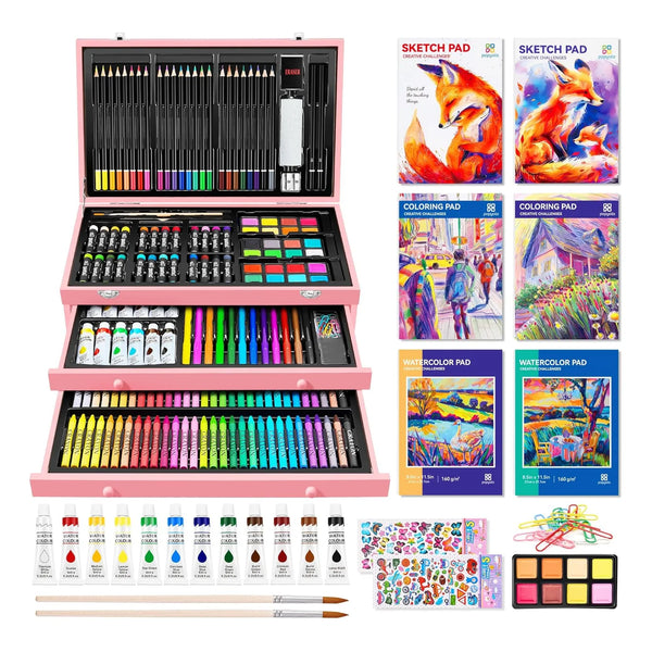 Juego De Arte Deluxe 269 Piezas Con 6 Blocs Caja Madera Regalo Artistas