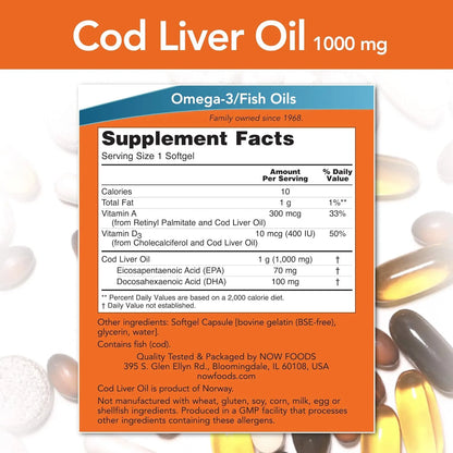 Aceite De Hígado De Bacalao 1000 Mg 90 Geles Blandos Now Foods