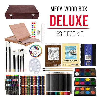 Kit De Arte 163 Piezas Profesional Con Caballete Y Estuche De Madera